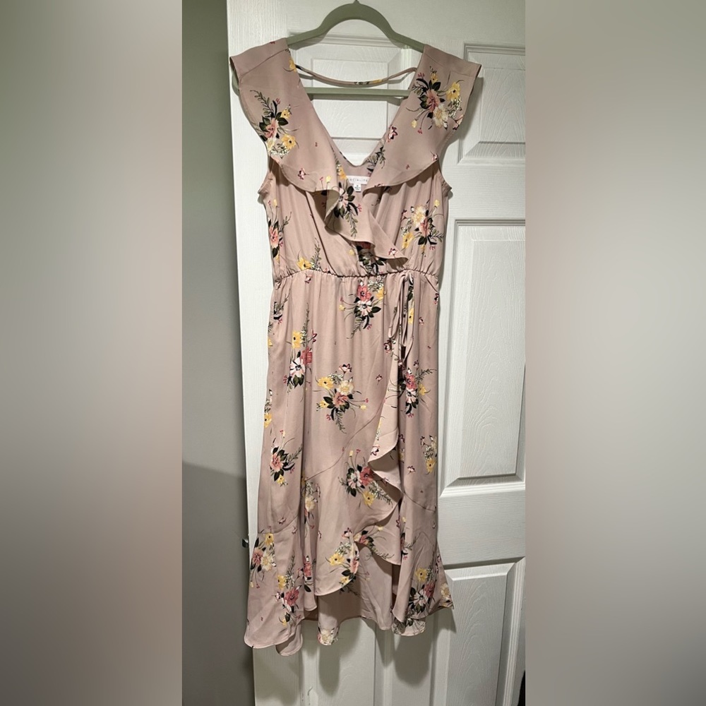 Socialite Blush Pink Floral Ruffle Wrap Dress
